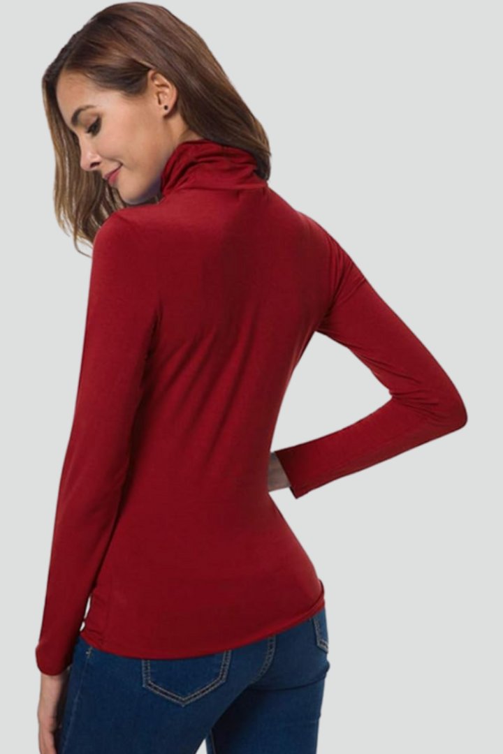 Women's Turtleneck Long Sleeve Jumper | Fitted Plain Knit Side