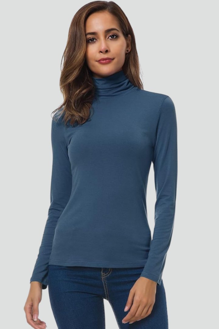 Women's Turtleneck Long Sleeve Jumper | Fitted Plain Knit View 11