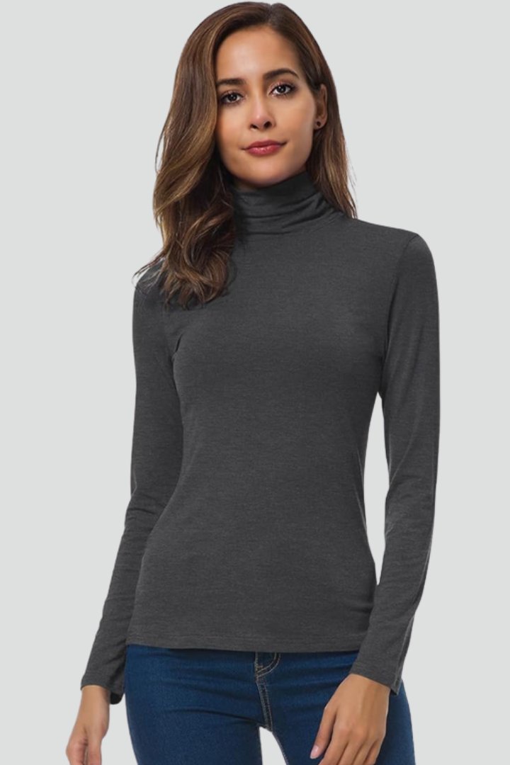 Women's Turtleneck Long Sleeve Jumper | Fitted Plain Knit View 12