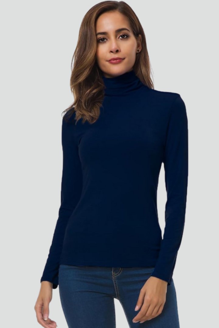 Women's Turtleneck Long Sleeve Jumper | Fitted Plain Knit View 13