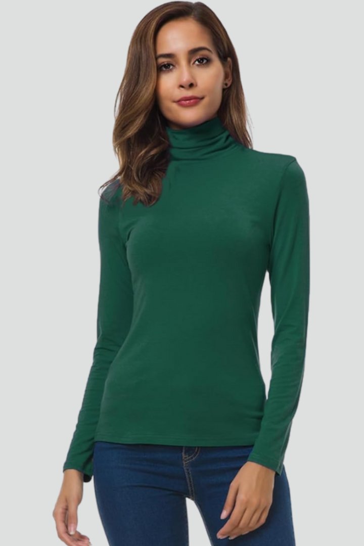 Women's Turtleneck Long Sleeve Jumper | Fitted Plain Knit View 14