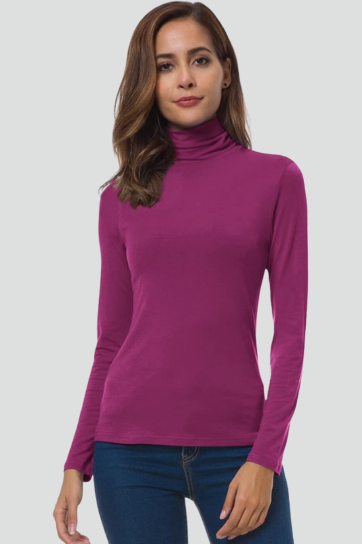 Women's Turtleneck Long Sleeve Jumper | Fitted Plain Knit View 15