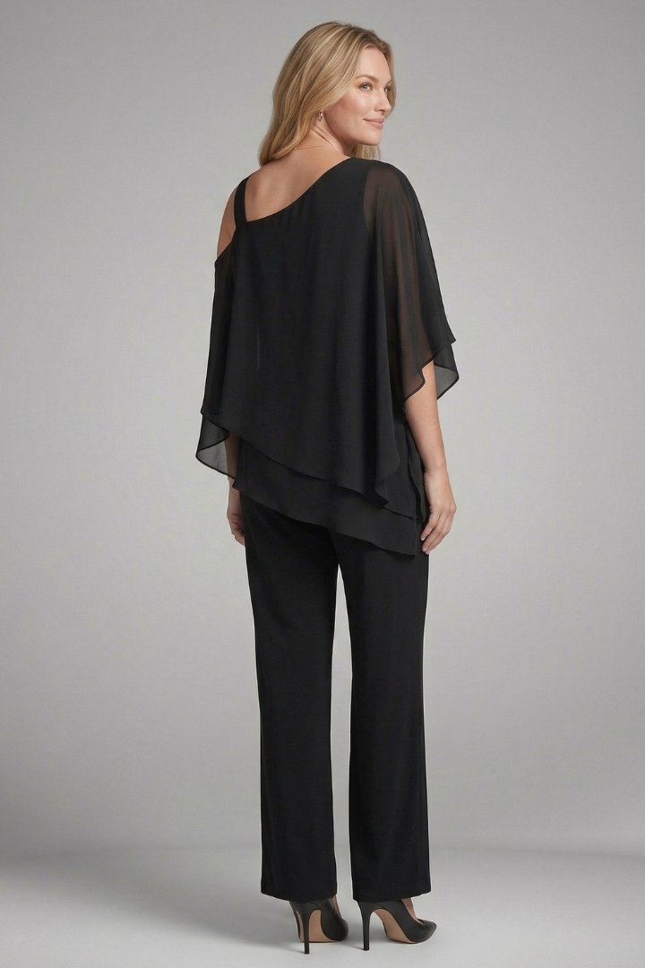 Women's Two Piece Set | Asymmetrical Top Wide Leg Trousers Back