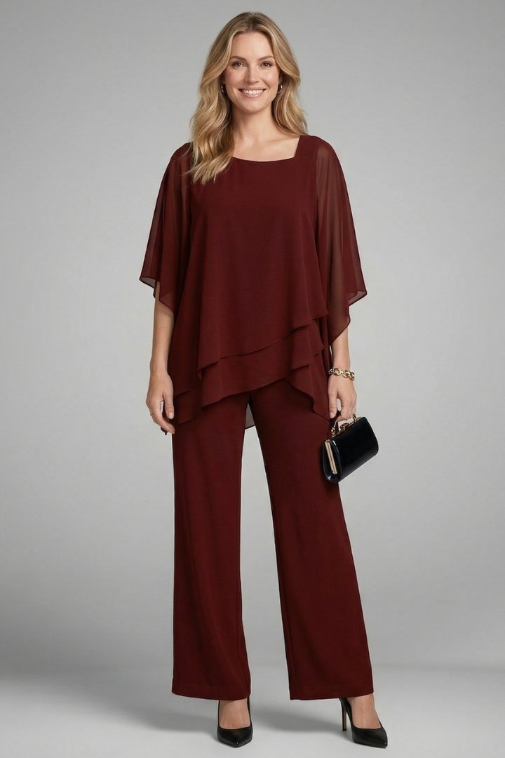 Women's Two Piece Set | Asymmetrical Top Wide Leg Trousers Full