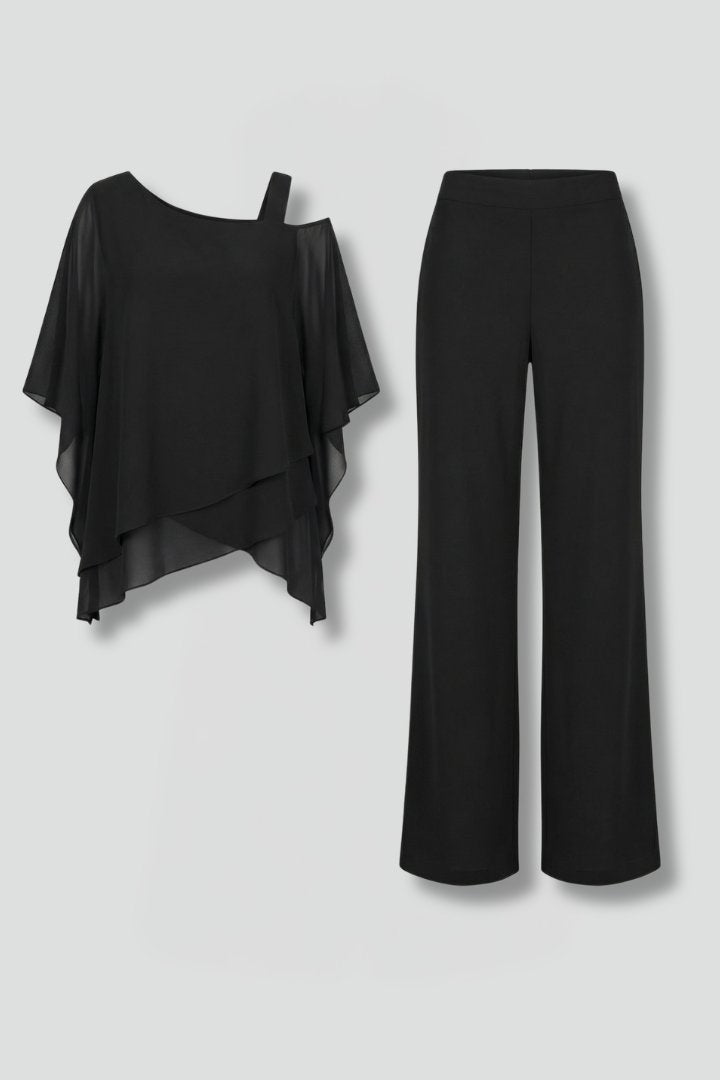 Women's Two Piece Set | Asymmetrical Top Wide Leg Trousers Hero