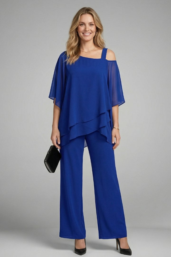 Women's Two Piece Set | Asymmetrical Top Wide Leg Trousers Lifestyle