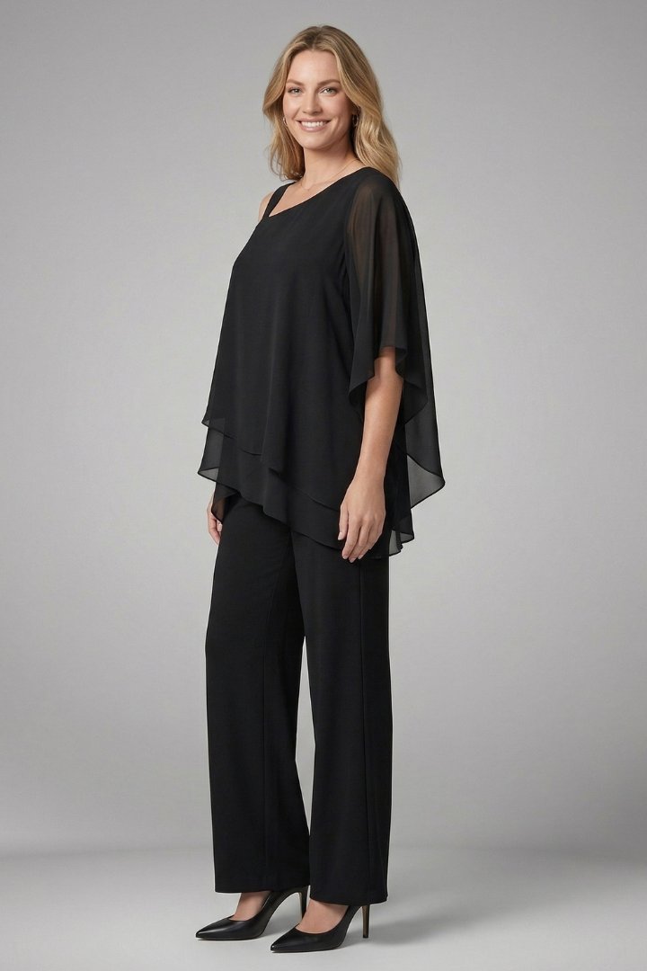 Women's Two Piece Set | Asymmetrical Top Wide Leg Trousers Side