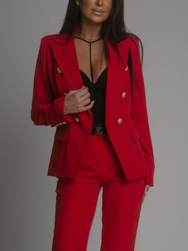 Women's Two-Piece Suit | Blazer and Trousers Gold Button Front