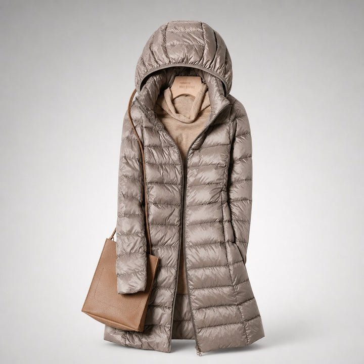 Women's Ultralight Down Jacket | Hooded Long Line Fit Back