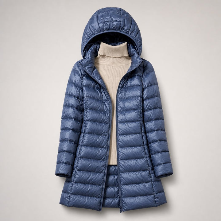Women's Ultralight Down Jacket | Hooded Long Line Fit Lifestyle