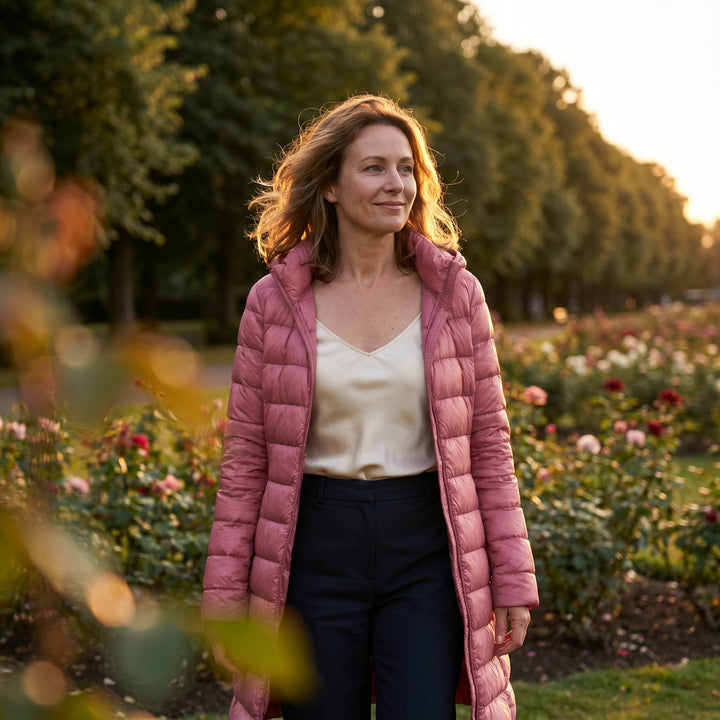 Women's Ultralight Down Jacket | Hooded Long Line Fit Side