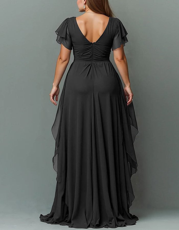 Women's V-Neck Tiered Maxi Dress | Wedding Guest Cascading Ruffle Skirt Angle