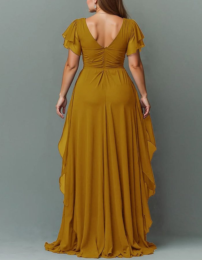 Women's V-Neck Tiered Maxi Dress | Wedding Guest Cascading Ruffle Skirt Close Up