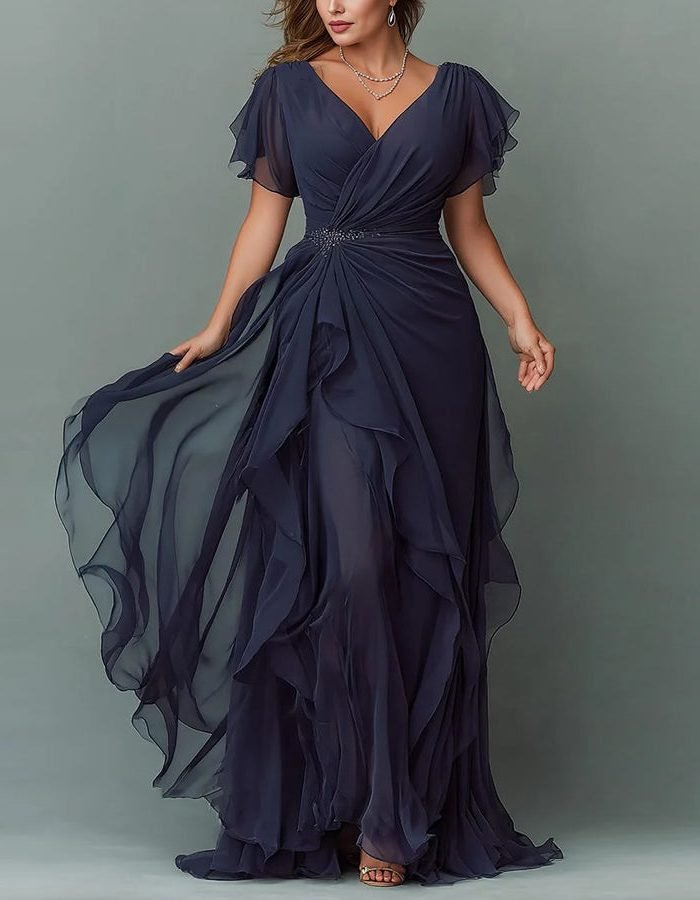 Women's V-Neck Tiered Maxi Dress | Wedding Guest Cascading Ruffle Skirt Hero