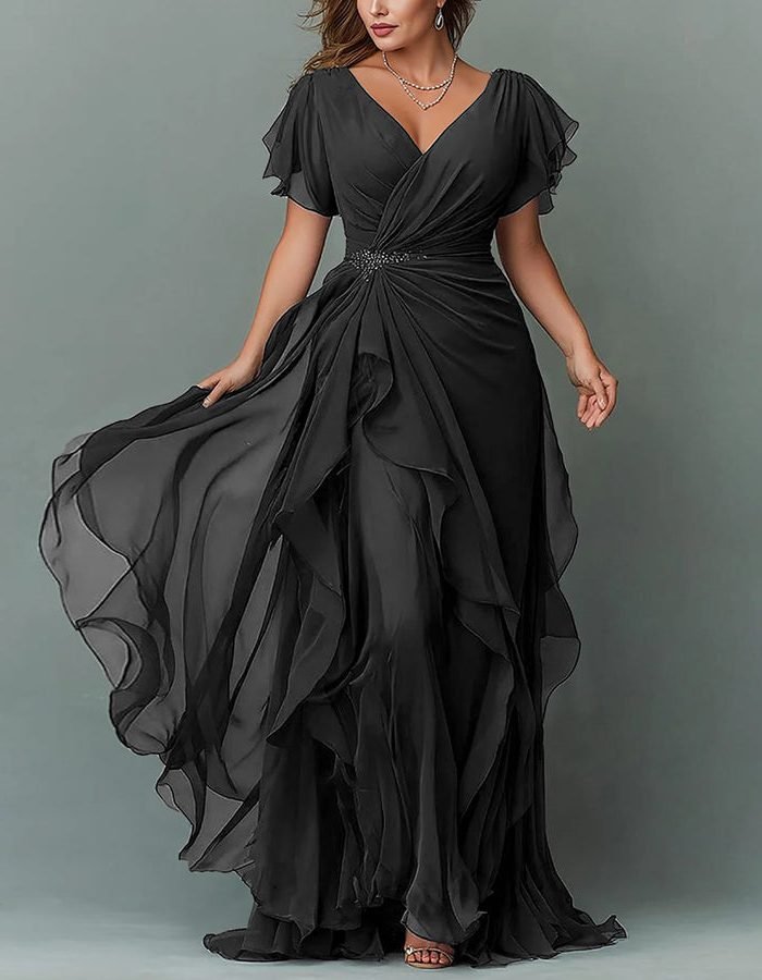 Women's V-Neck Tiered Maxi Dress | Wedding Guest Cascading Ruffle Skirt Lifestyle
