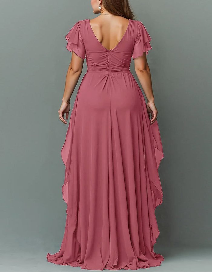 Women's V-Neck Tiered Maxi Dress | Wedding Guest Cascading Ruffle Skirt Side