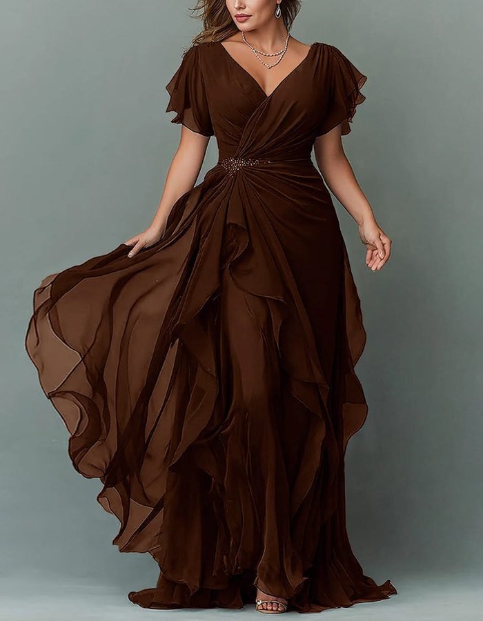 Women's V-Neck Tiered Maxi Dress | Wedding Guest Cascading Ruffle Skirt View 11