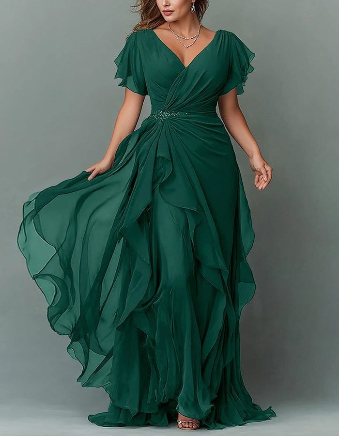 Women's V-Neck Tiered Maxi Dress | Wedding Guest Cascading Ruffle Skirt View 13