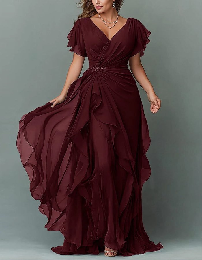 Women's V-Neck Tiered Maxi Dress | Wedding Guest Cascading Ruffle Skirt View 15