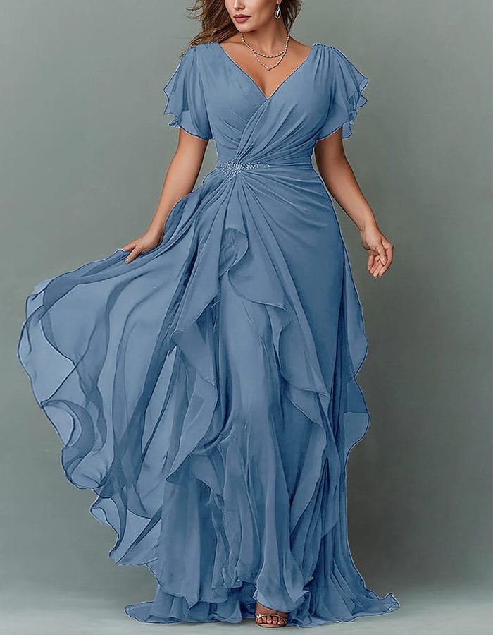 Women's V-Neck Tiered Maxi Dress | Wedding Guest Cascading Ruffle Skirt View 17