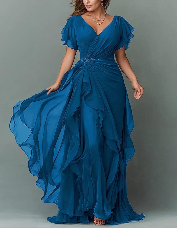 Women's V-Neck Tiered Maxi Dress | Wedding Guest Cascading Ruffle Skirt View 19