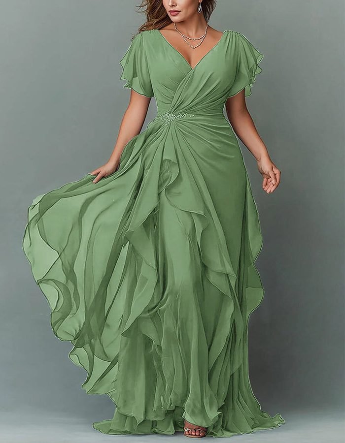 Women's V-Neck Tiered Maxi Dress | Wedding Guest Cascading Ruffle Skirt View 21