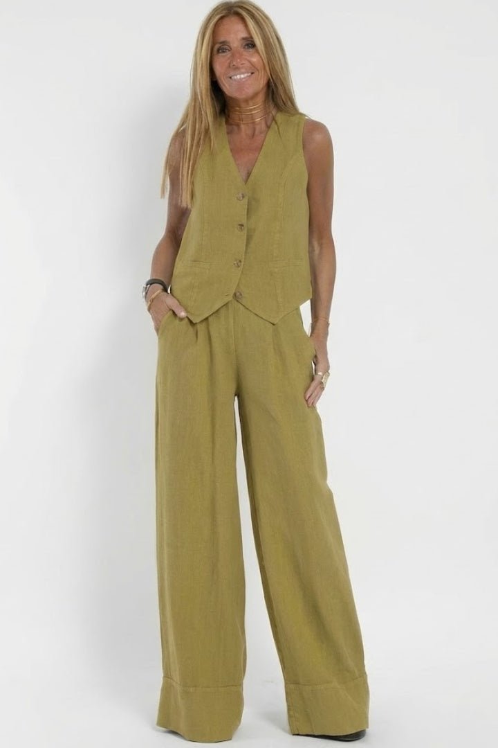 Women's V-Neck Waistcoat Set | Two Piece Trouser Outfit Angle