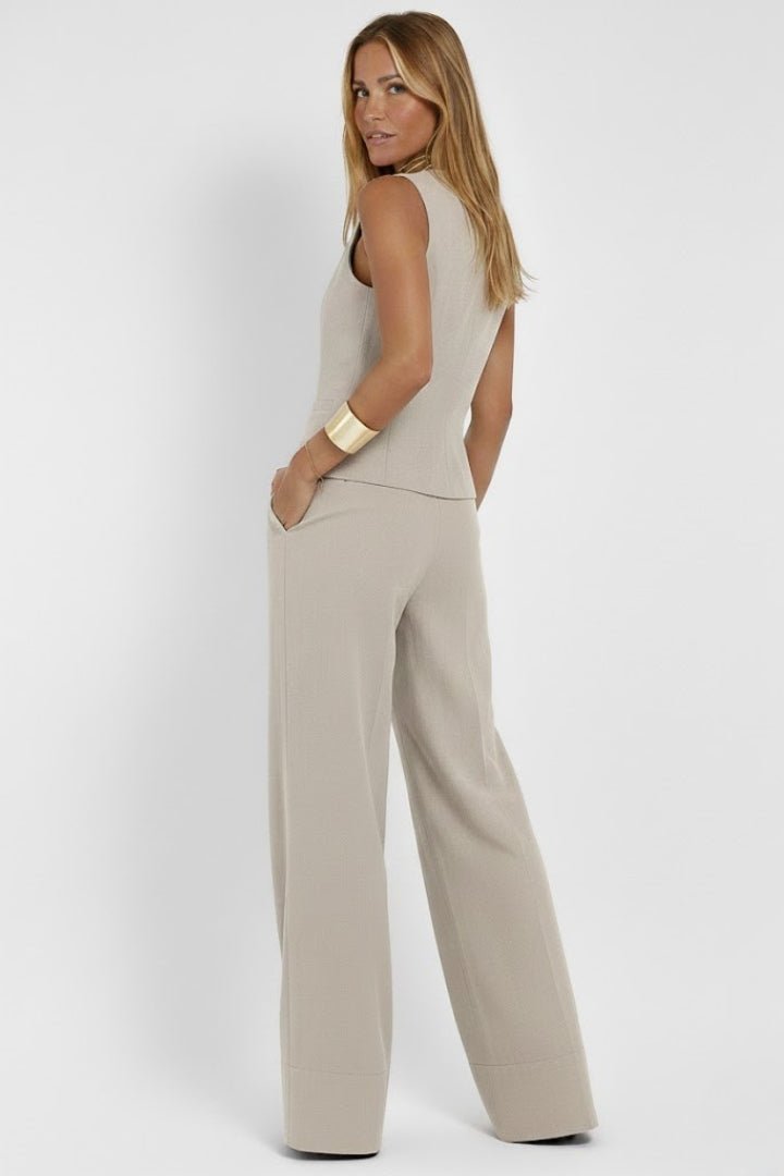 Women's V-Neck Waistcoat Set | Two Piece Trouser Outfit Detail