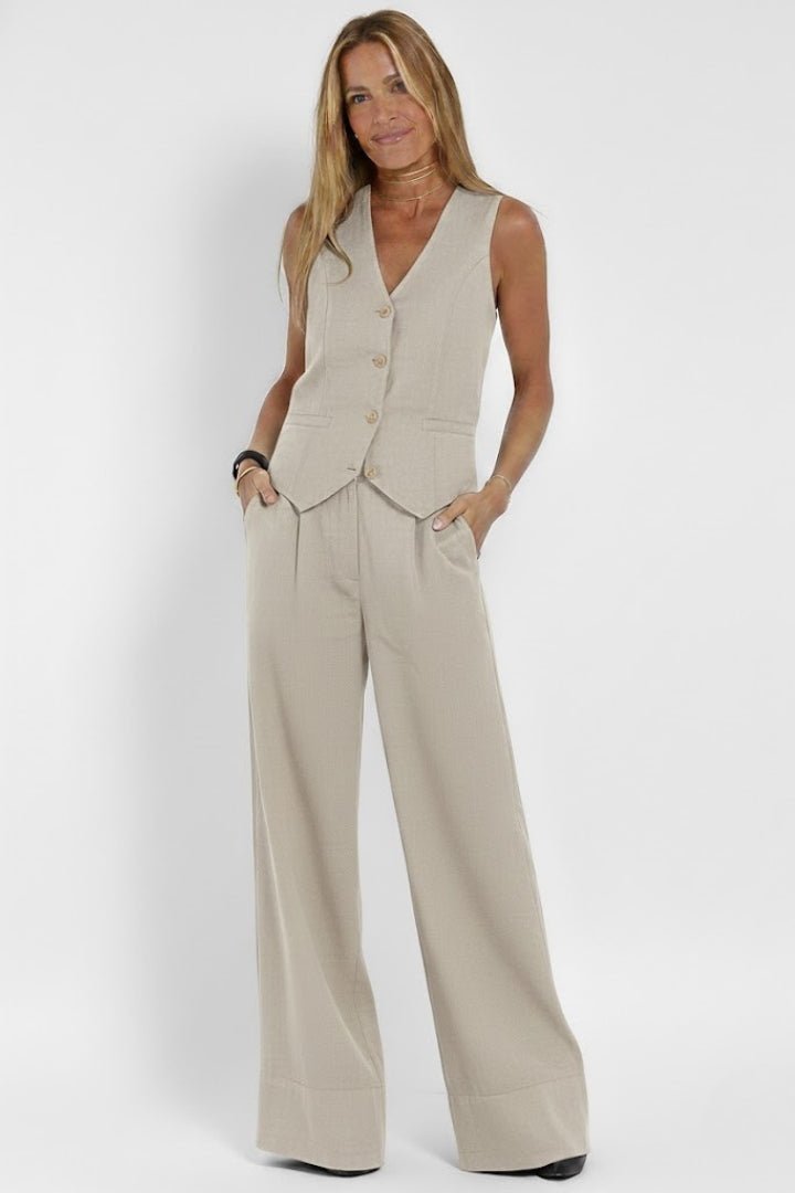 Women's V-Neck Waistcoat Set | Two Piece Trouser Outfit Front