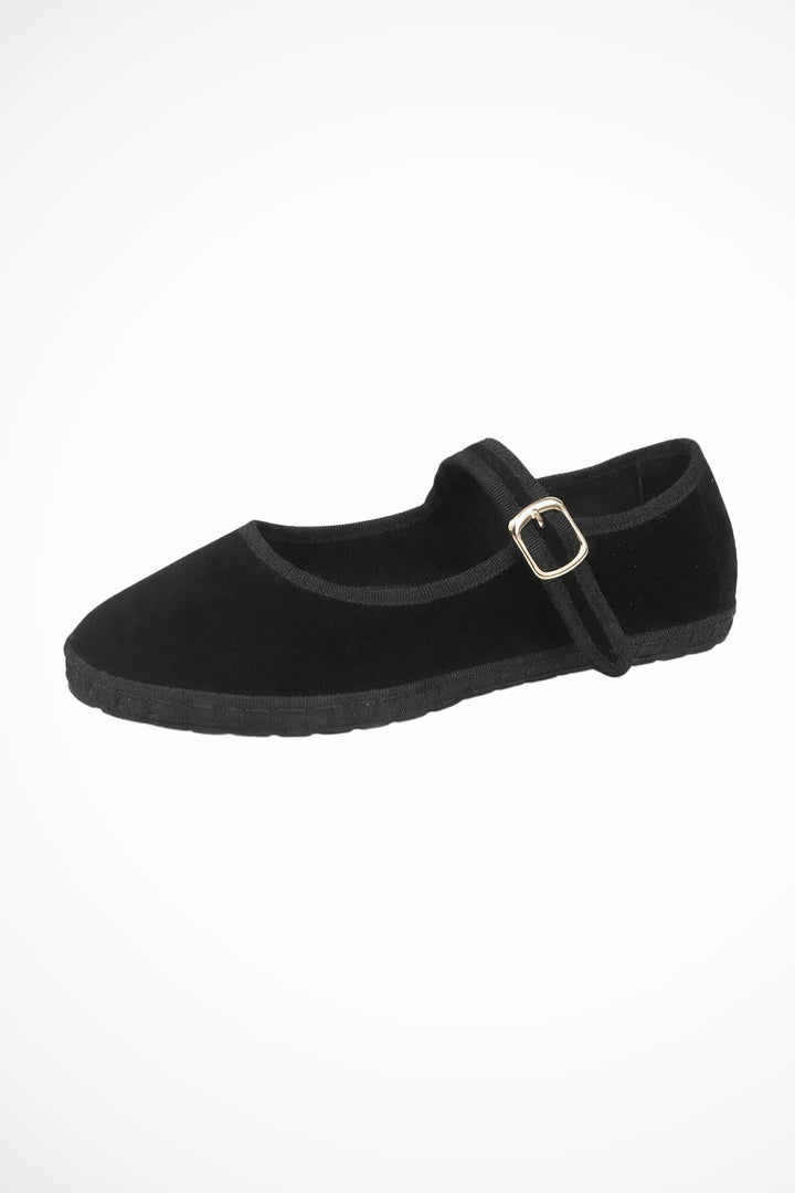 Women's Velvet Buckle Strap Mary Jane Ballet Flats Alternate