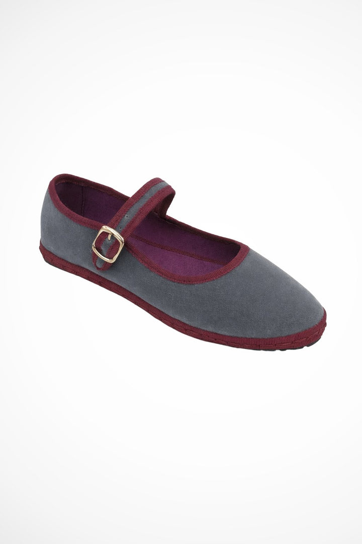 Women's Velvet Buckle Strap Mary Jane Ballet Flats Angle