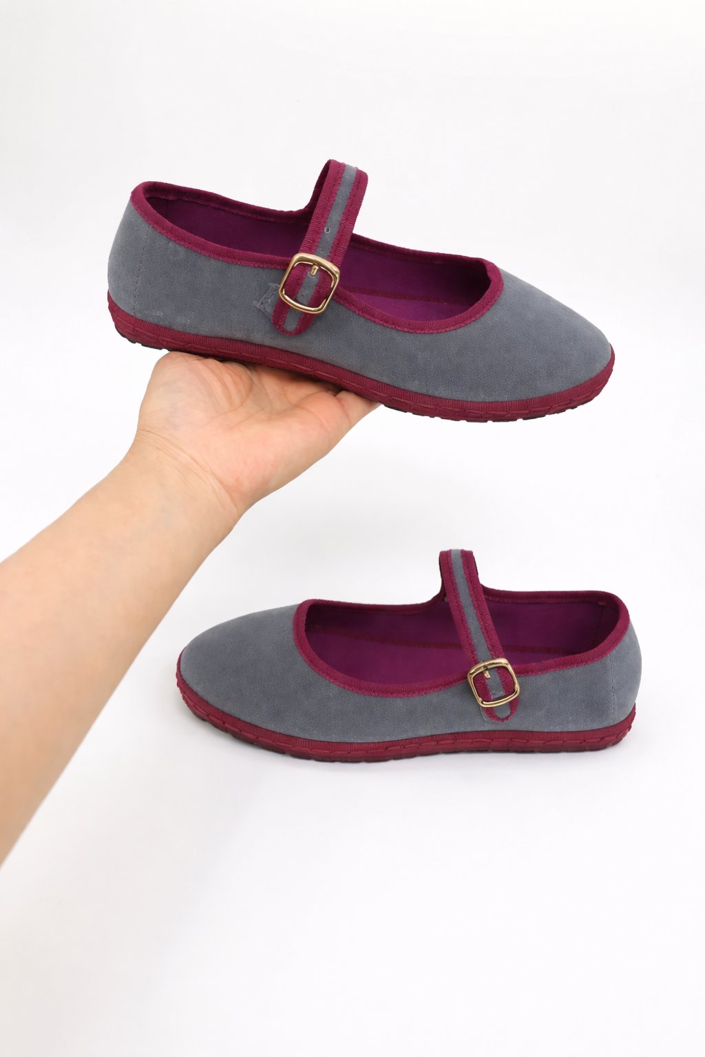 Women's Velvet Buckle Strap Mary Jane Ballet Flats Close Up