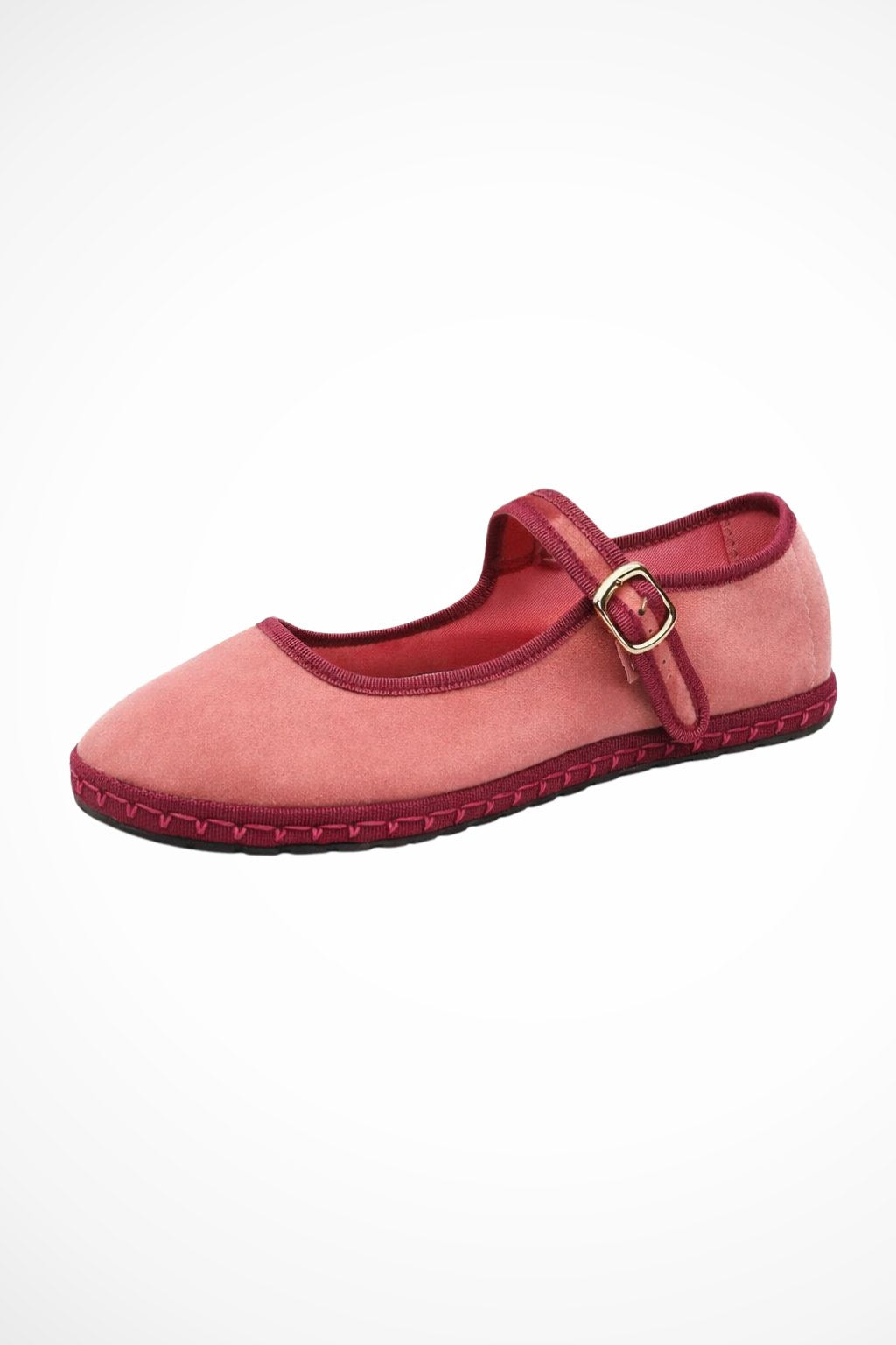 Women's Velvet Buckle Strap Mary Jane Ballet Flats Side
