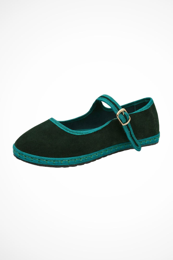 Women's Velvet Buckle Strap Mary Jane Ballet Flats View 11