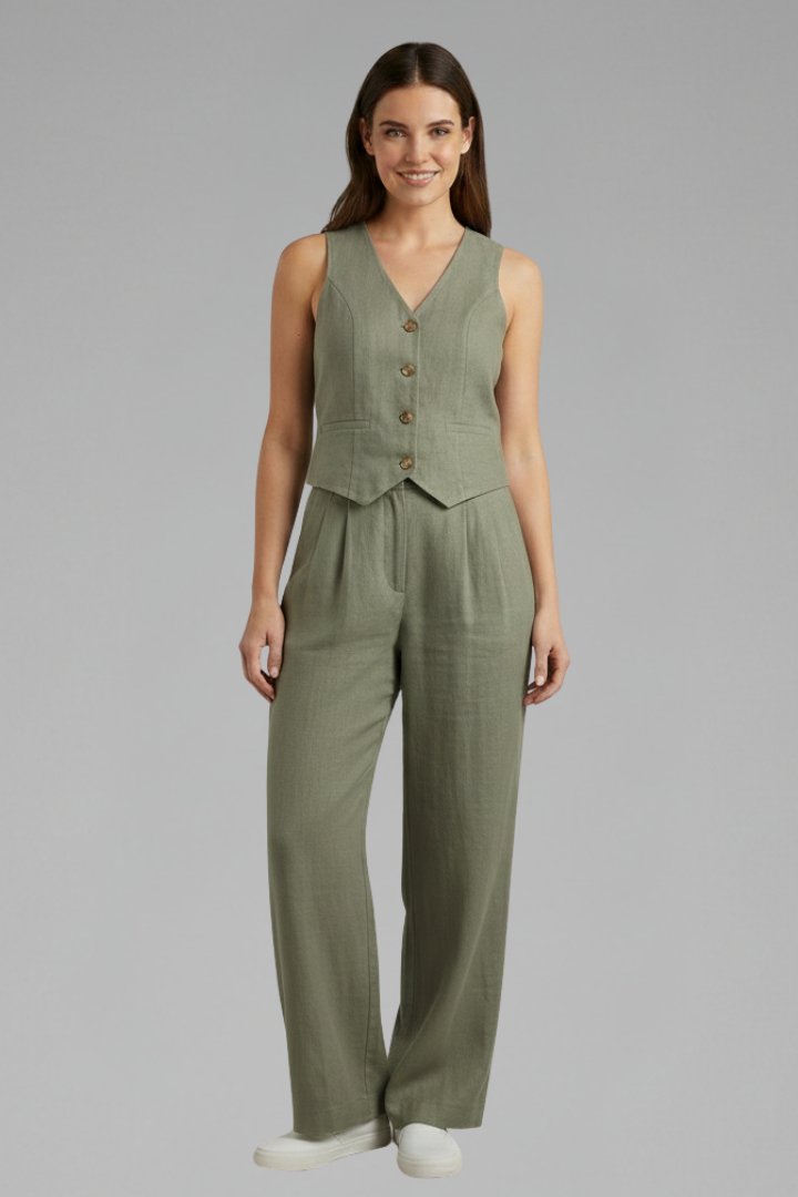 Women's Waistcoat Trouser Set | V-Neck Wide Leg Two Piece Alternate