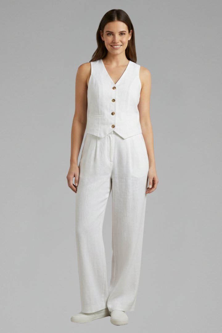Women's Waistcoat Trouser Set | V-Neck Wide Leg Two Piece Angle