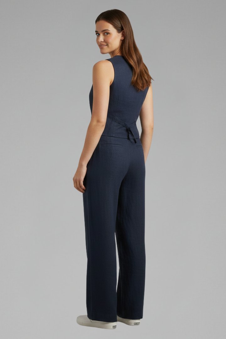 Women's Waistcoat Trouser Set | V-Neck Wide Leg Two Piece Detail