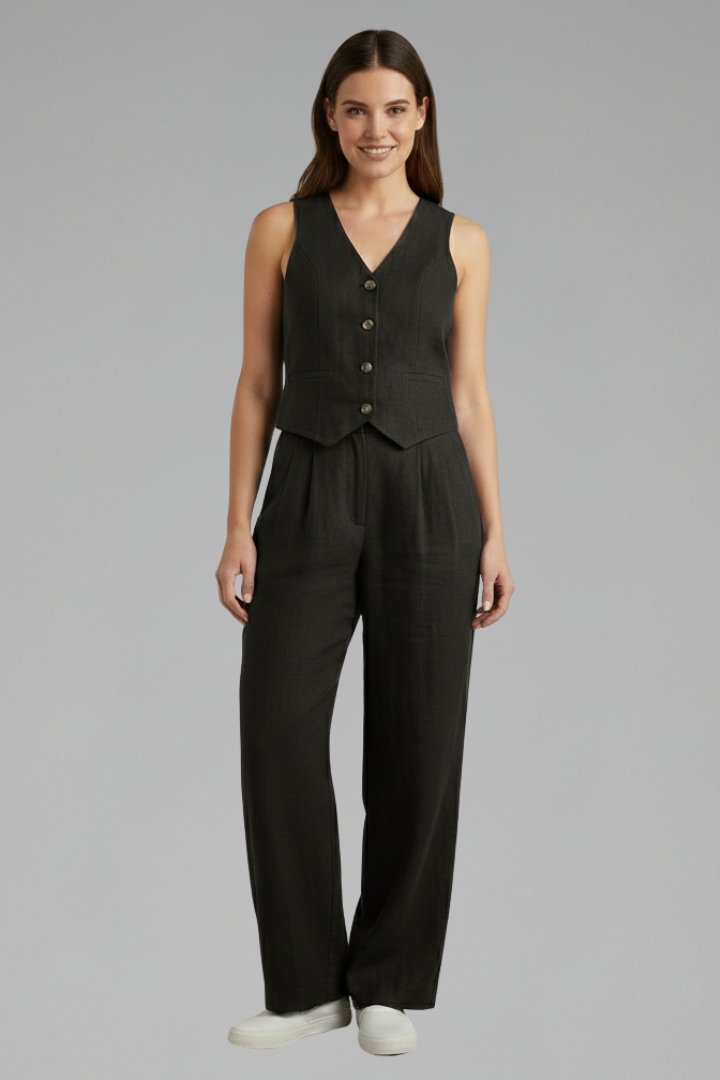 Women's Waistcoat Trouser Set | V-Neck Wide Leg Two Piece Full