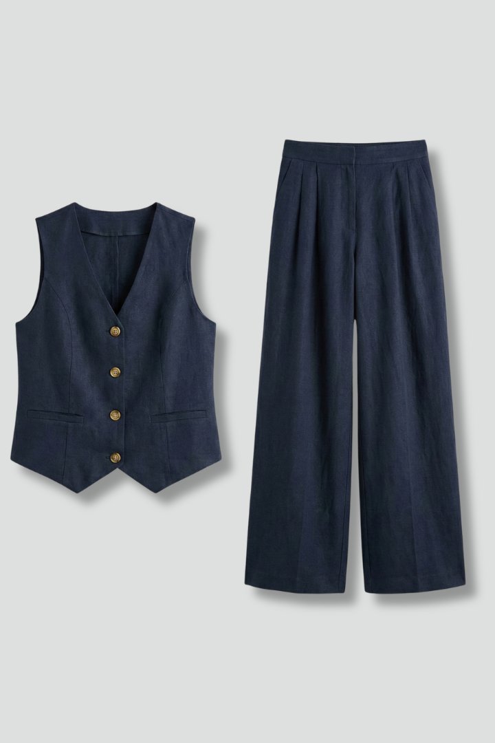 Women's Waistcoat Trouser Set | V-Neck Wide Leg Two Piece Hero