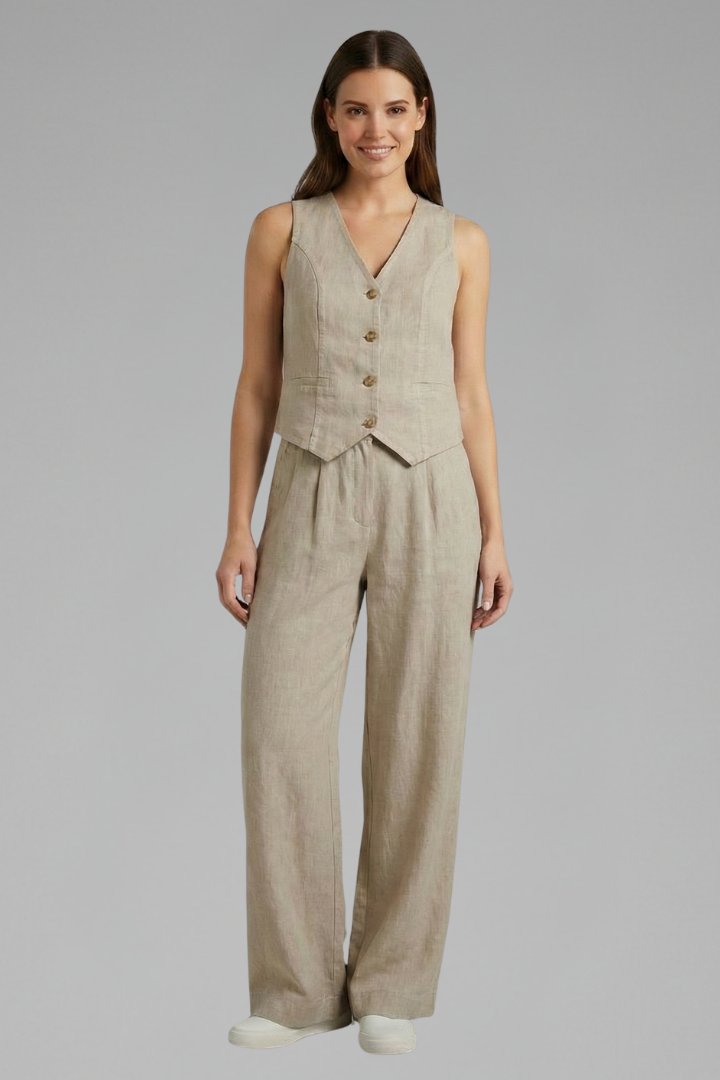 Women's Waistcoat Trouser Set | V-Neck Wide Leg Two Piece Lifestyle