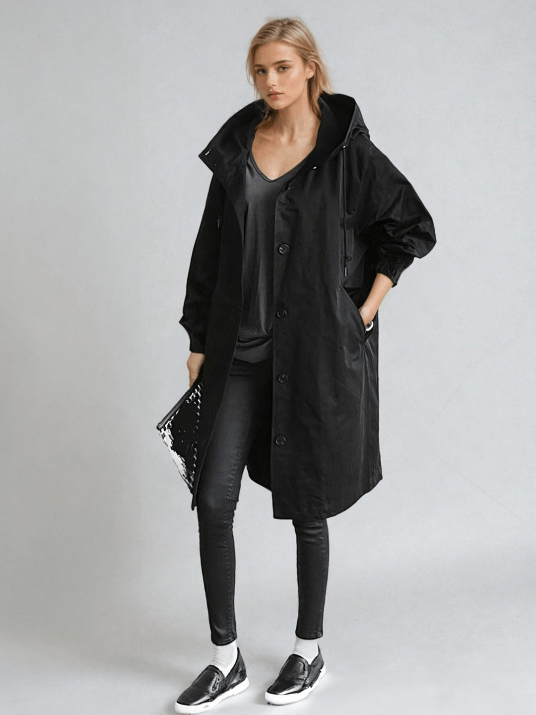 Women's Water-Repellent Trench Coat | Asymmetric Hem Everyday Side