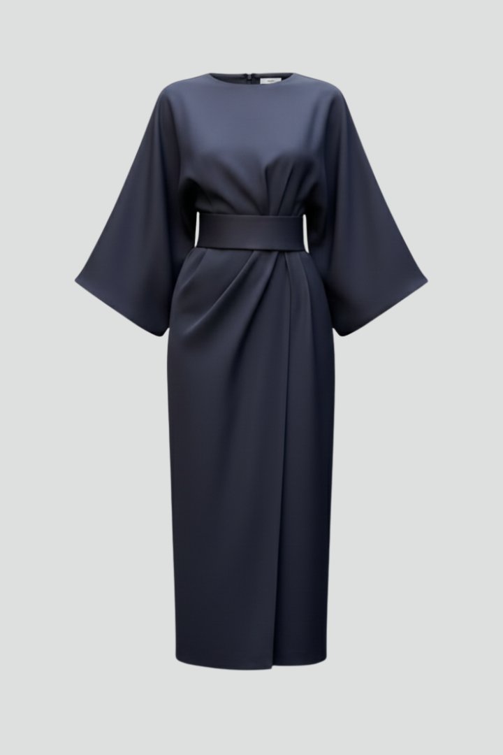 Women's Wide Sleeve Belted Midi Dress Hero