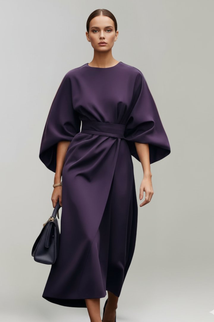 Women's Wide Sleeve Belted Midi Dress Lifestyle