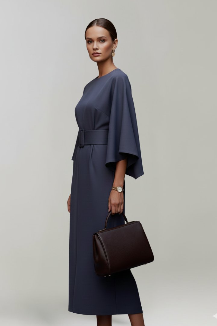 Women's Wide Sleeve Belted Midi Dress View 11