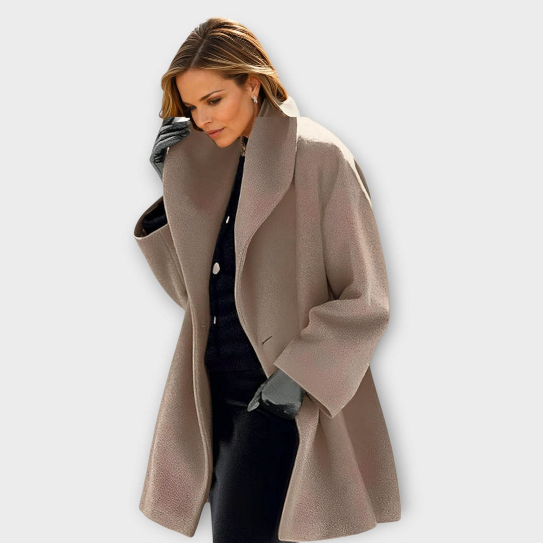 Women's Windproof Wool Jacket | Shawl Collar Warm Fit Close Up