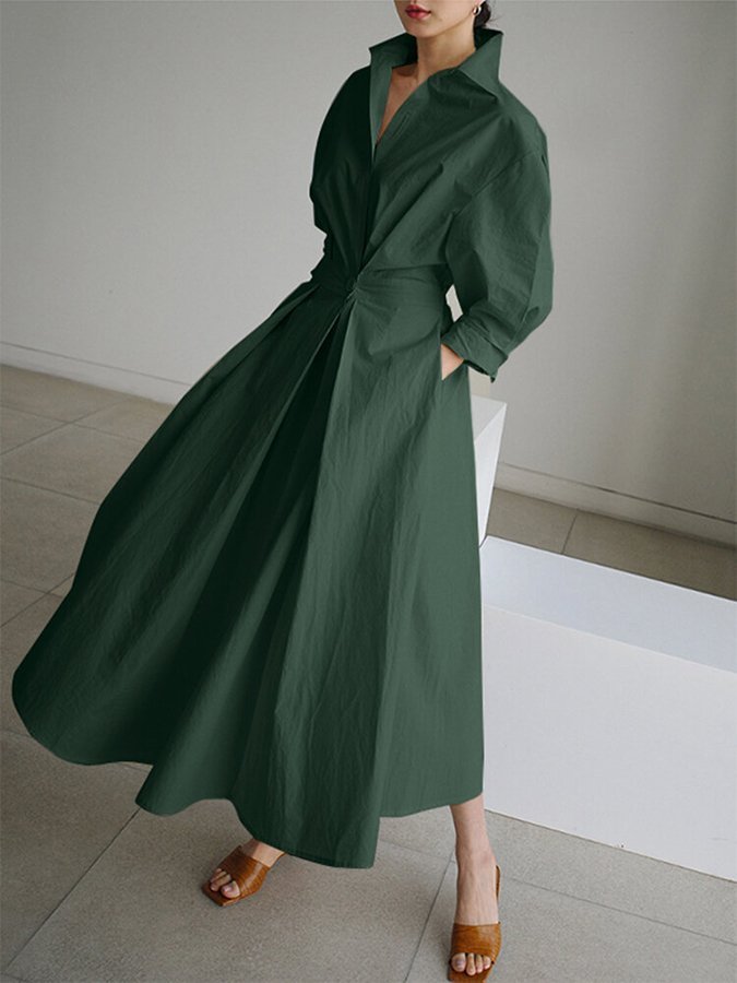 Women's Wrap Shirt Maxi Dress | Wedding Guest Twisted Waist Fit Angle