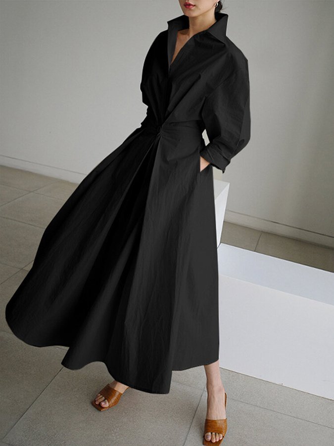 Women's Wrap Shirt Maxi Dress | Wedding Guest Twisted Waist Fit Back