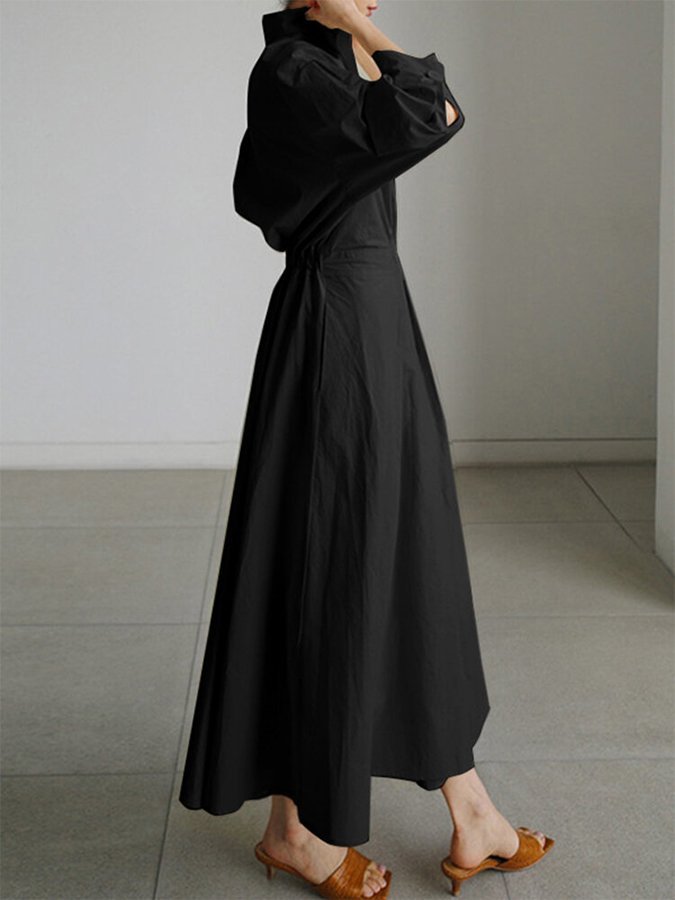 Women's Wrap Shirt Maxi Dress | Wedding Guest Twisted Waist Fit Close Up