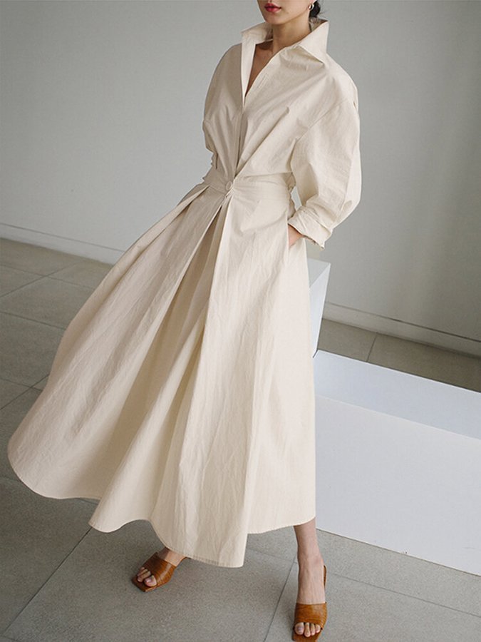 Women's Wrap Shirt Maxi Dress | Wedding Guest Twisted Waist Fit Front