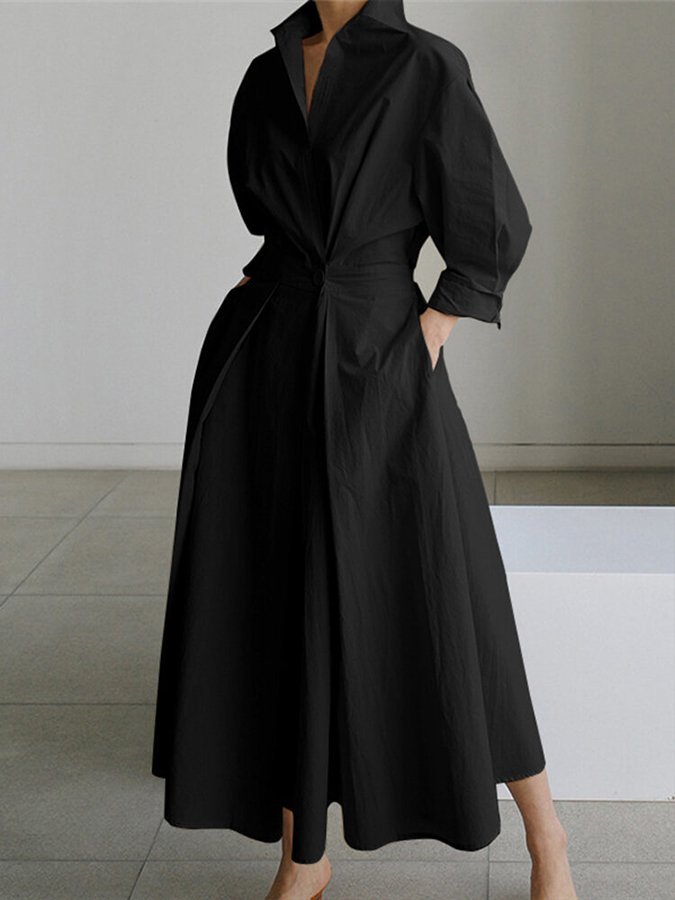 Women's Wrap Shirt Maxi Dress | Wedding Guest Twisted Waist Fit Side